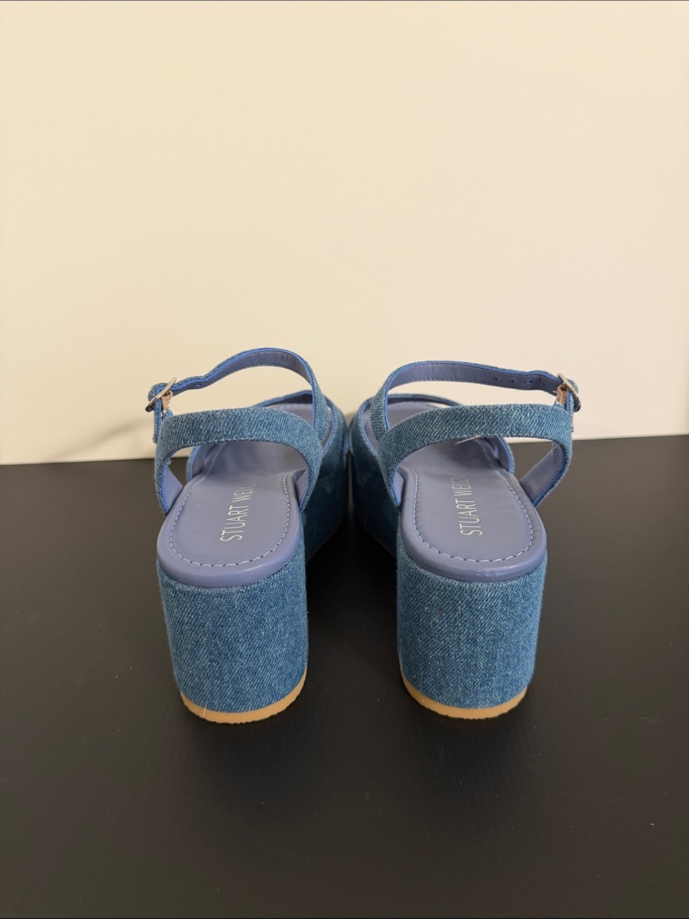 Stuart Weitzman Women Denim Blue Platform Sandals - Picture 4 of 6